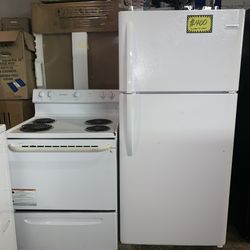 2pc set: New Frigidaire scartch and dent top freezer fridge and coil eectric range with 4 months warranty