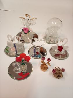 Glass Figurine Collection with Mirror Bases
