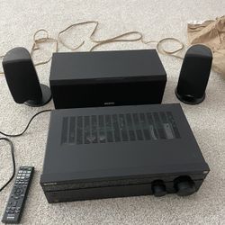 Sony Receiver W/ Remote, Center Speaker, And Two Klipsch Side Speakers