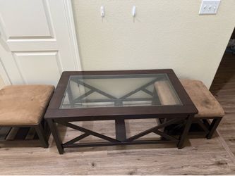 Coffee table with stools and side table