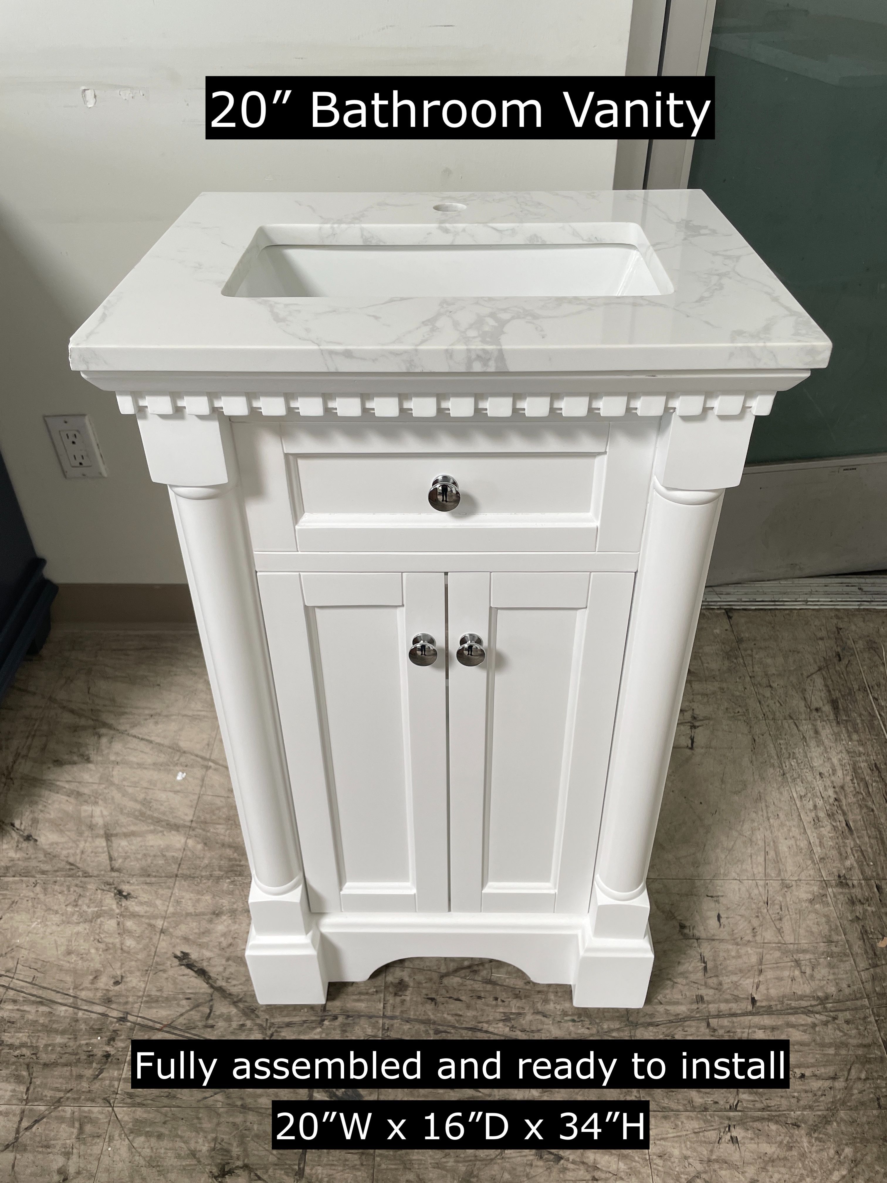 20" Bathroom Vanity with Engineered Marble Countertop and Solid Wood Frame Cabinet #3342
