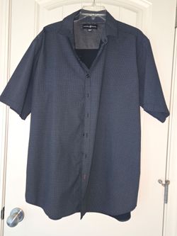 Beverly Hills polo club Men's Black with Blue/gray dots Short Sleeve Button-Down Shirt