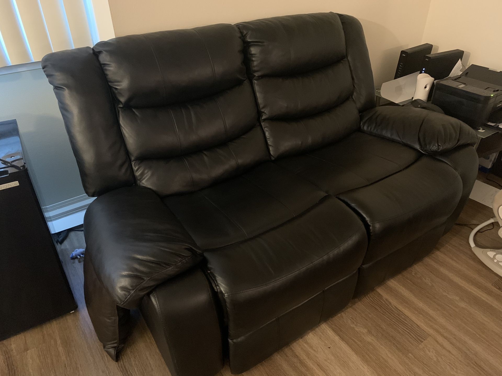 Leather recliner love seat sofa