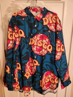 Novelty "Disco" long Sleeved button down colorful shirt. 
XXL. Feels like a large. Polyester blend. NEVER WORN.
*** Cash 💸 only, please. Front Door p