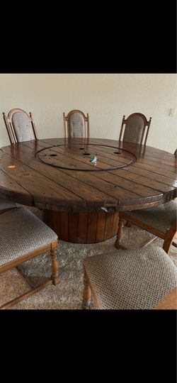 Nice kitchen table 8 chairs hutch and rug