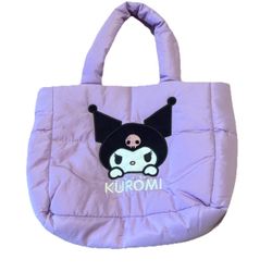 Kuromi Embroidered Padded Tote Bag  Lavender Purple Black 
