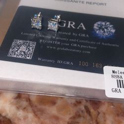 Moissiante Stones Vvs 3ct Silver Square Earrings (PASSES DIAMOND TESTER)(ON SALE)