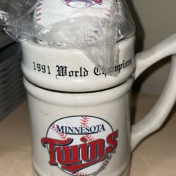 Twins 1991 World Series Baseball And Mug Signed By Kent Herbeck