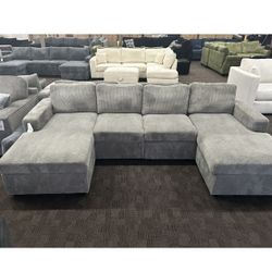Corduroy double chaise sectional sofa 