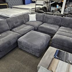 XL Sectional 6 Pcs Corduroy Fabric Grey $1349 FREE LOCAL DELIVERY