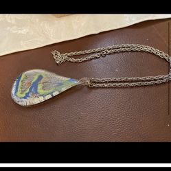 Huge glass pendant statement necklace with silver colored chain # 0904   #necklace #glass #pendent #chain