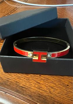 Red Enamel Gold-Tone Bangle Bracelet