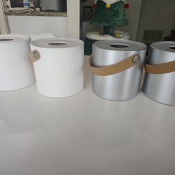 Portable Plastic Round Tissue Holder Box with Leather Handle for Home, 2x White & 2x Silver