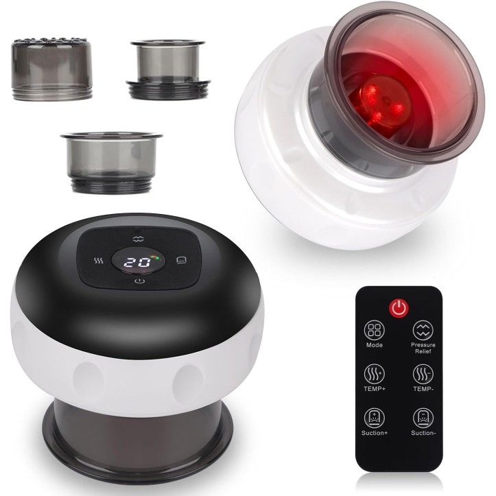 Remote Control Electric Cupping Therapy Set, 12 Levels Suction & Temperature Smart Dynamic Massage Cupping, Red Light therapy for Targeted Body Back