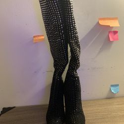 Knee High Black Bedazzled Boots