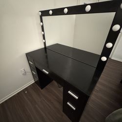 Vanity Desk with with Large Mirror and Lights