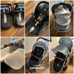 2019 Uppababy vista stroller system and mesa car seat - Gregory (Dusty Blue Mélange) $800