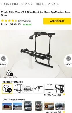 Bike Rack for Ram ProMaster Rear Door Thule Elite Van XT 2