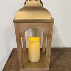 Biltmore Gold/Wood Lantern with LED Candle (16” Tall)