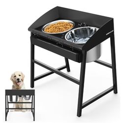 Elevated Dog Bowls for Large Dog, 15“ Tall Raised Food and Water Bowl Set with Stand, Full Metal Spill Proof Design and Stainless Bowl