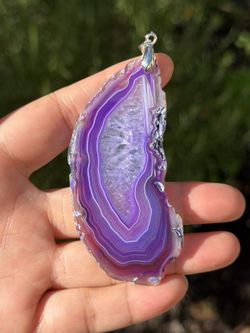 Sterling Silver Long Purple Druzy Agate Pendant 