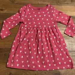 Old Navy 2T toddler girls long sleeve pink dress hearts valentines