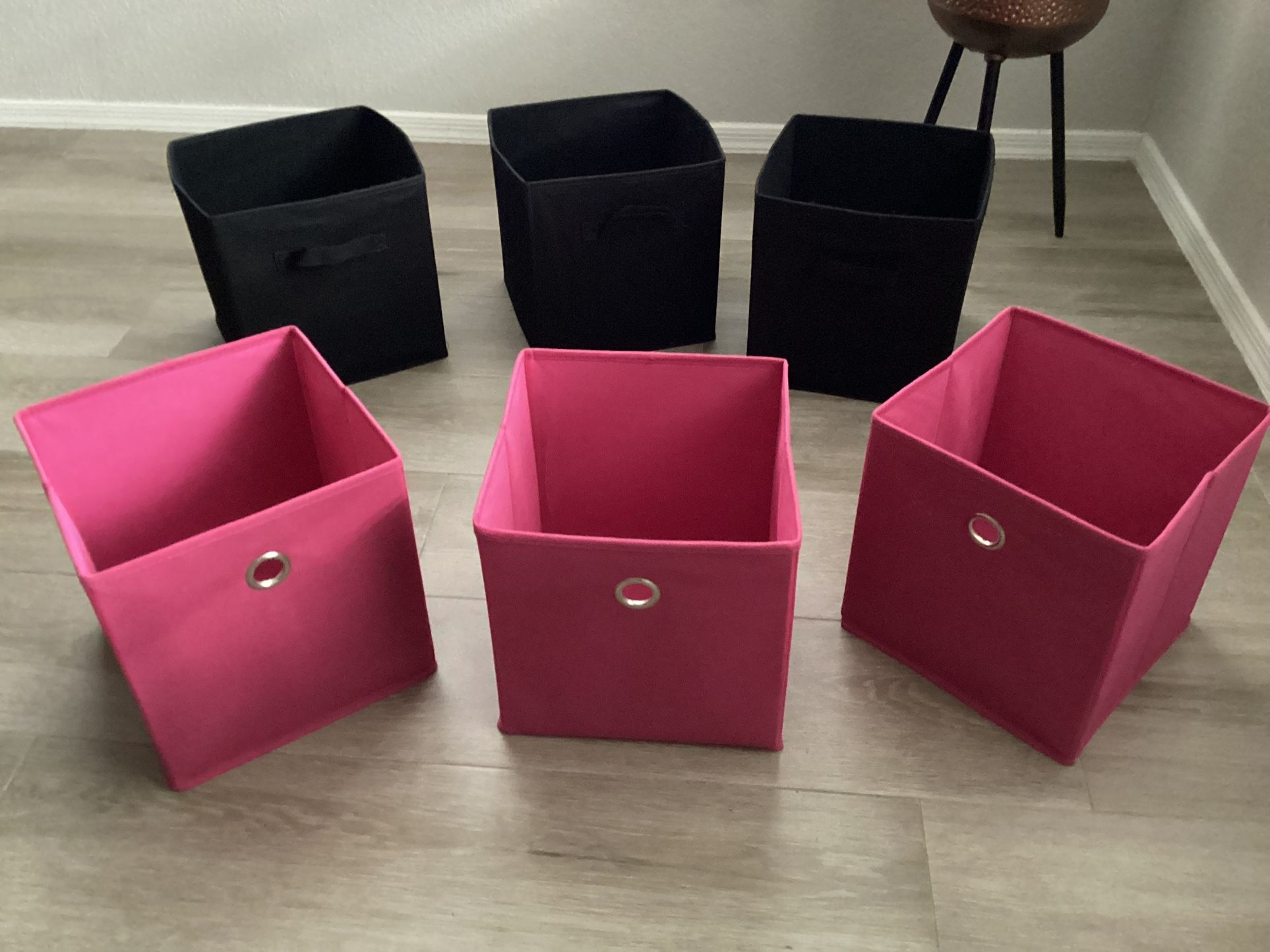 Storage Cubes, 11 Inch Durable 6 Pack Fabric Foldable Collapsible Bins with Handles for Organization, Closet, Shelves, Offices, Toys, Black Pink