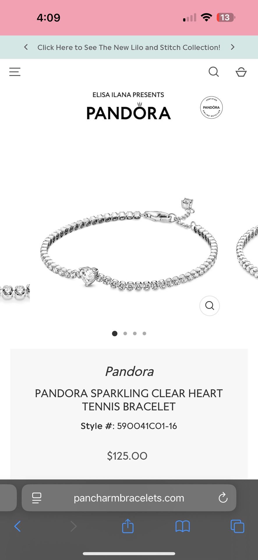 PANDORA SPARKLING CLEAR HEART TENNIS BRACELET
