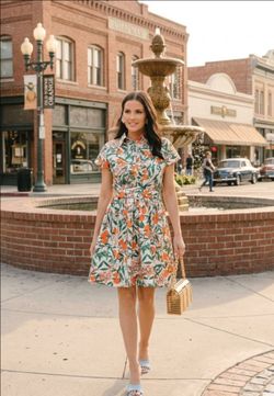 Floral Citrus Print Shirt Dress