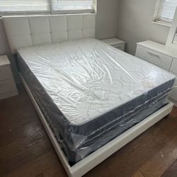 New Queen Bed Frame + Plastic Sealed Queen Mattress + Box Spring 