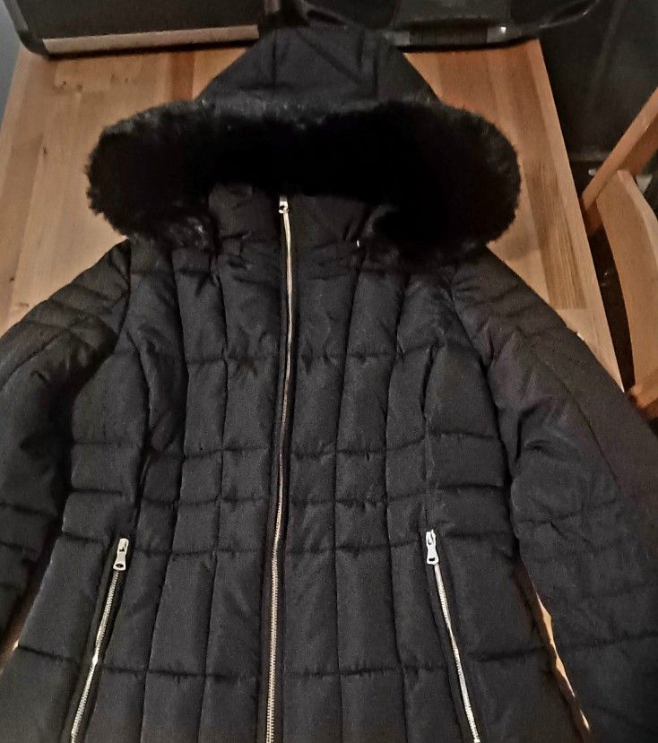 New Calvin Klein Down Jacket Women's Small Black With Gold Hardware 