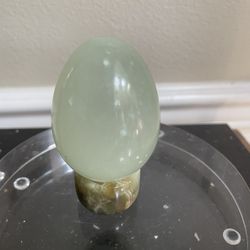 Vintage Hand Carved Jade Egg with Stand