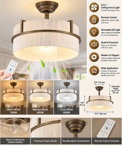 Boho Rattan Ceiling Fan with Light – Remote Control