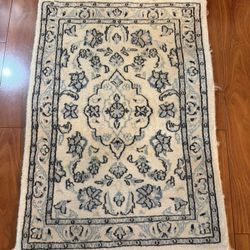 Handmade Nain-Style Wool Doormat / Accent Rug - $40 Handmade wool Nain-style Persian rug measuring 29" x 20". Features a classic floral medallion desi