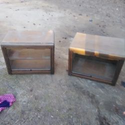 Vintage Wood And Glass Doors End Tables
