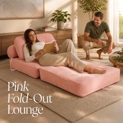 Brand New Pink Convertible Sofa - Upright or Flat