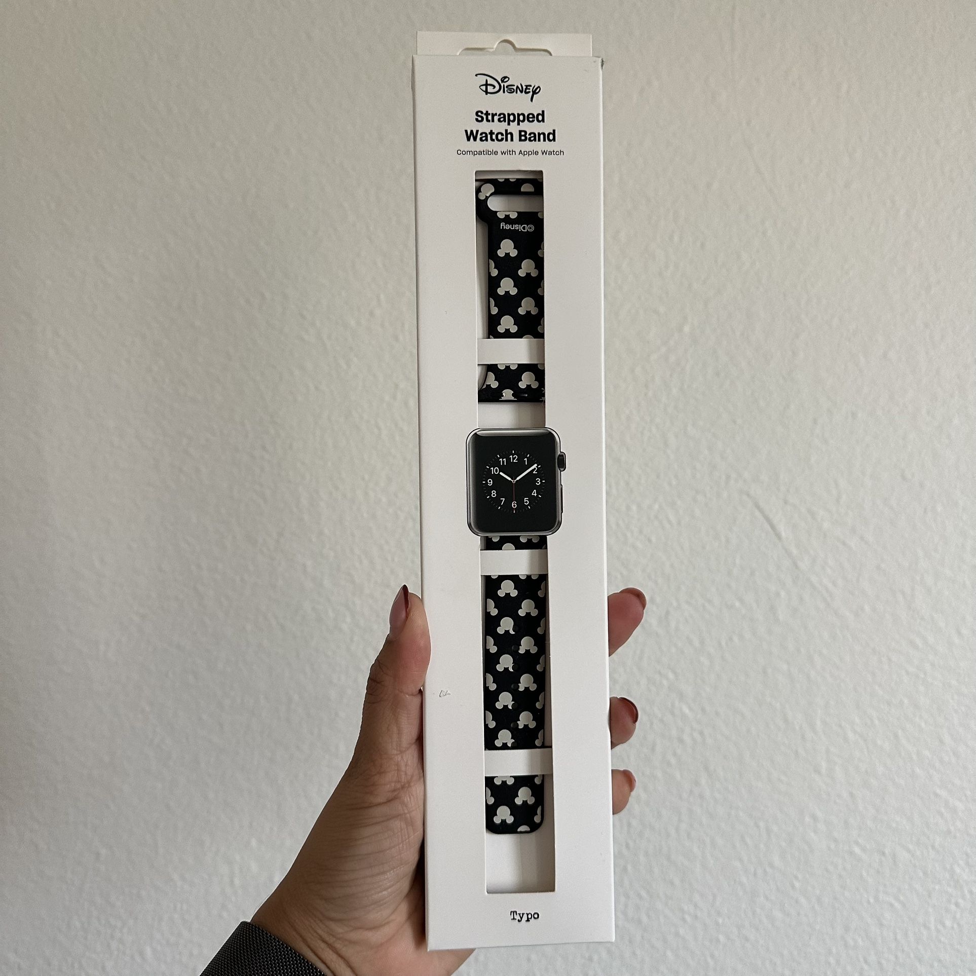 New In Box Unused Typo Disney Black + White Silicone Mickey Strapped Apple Watch Band 38/40mm