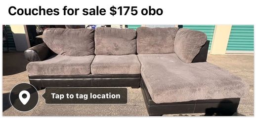 Gray Fabric and Faux Leather Sectional Sofa