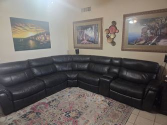 Large Top-Grain Leather Power Reclining Sectional w/ USB & Console