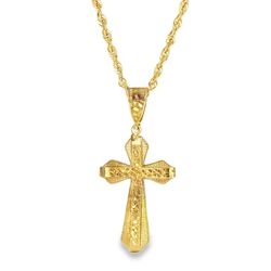 10KT Real Gold Cross Pendant w/ Rope Chain | Jewelry Palace