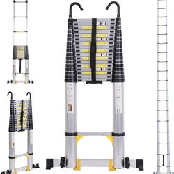 26.2FT Telescoping Ladder with Stabilizer Bar Wheels and Hooks

