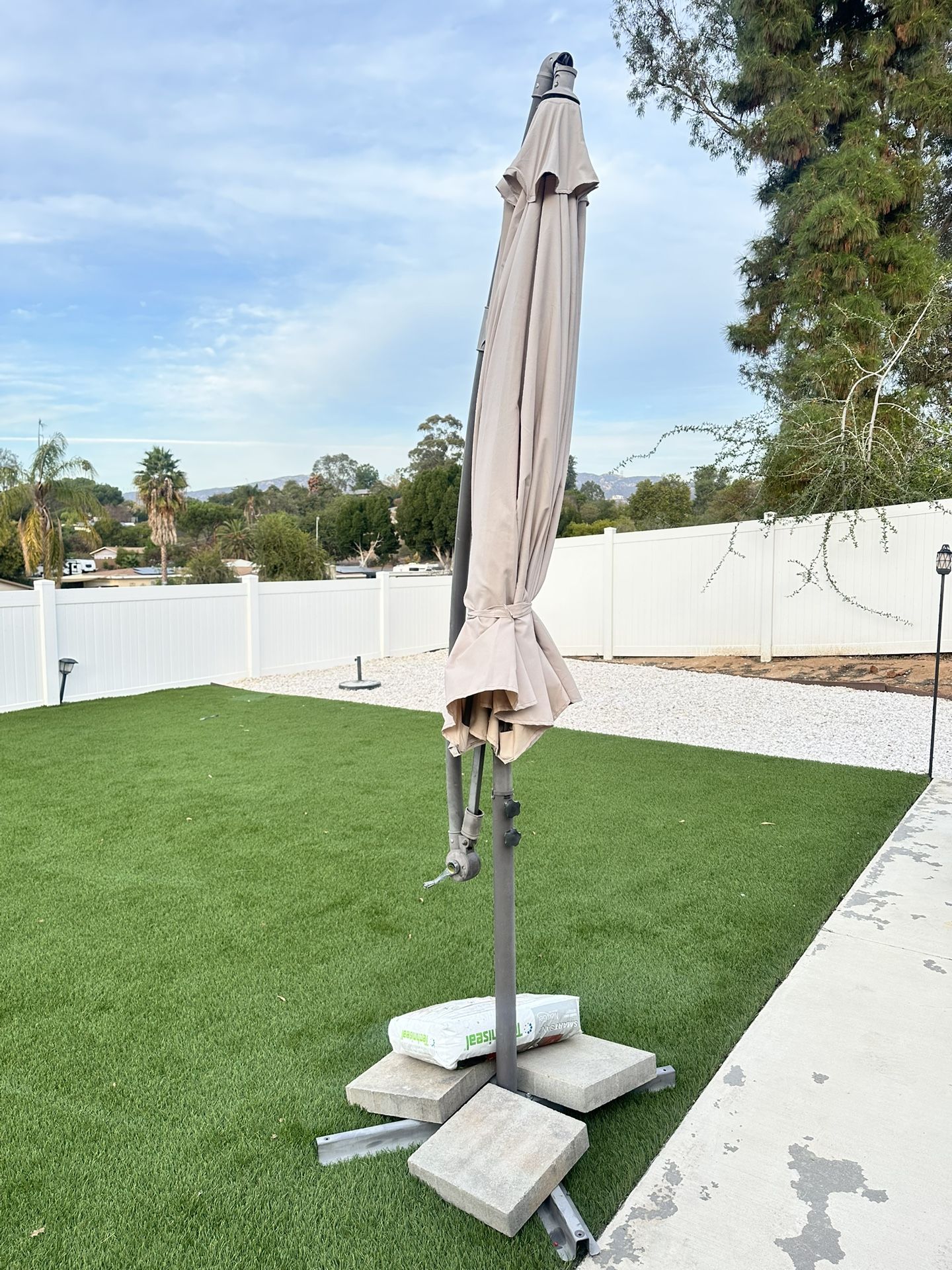 Umbrella, table, patio furniture, accent chair