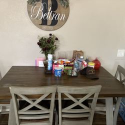 Grey/Brown Wood Table With Bench 