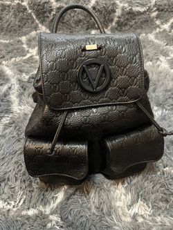 Mario Valentino Black Monogram Leather Backpack