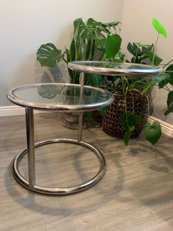 Milo Baughman MCM Two Tiered Swivel Chrome Side Table
