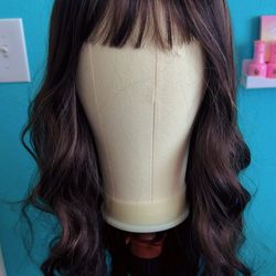 Heat Resistant, Wavy Ombre Wig,  brown with blonde highlights ,24”