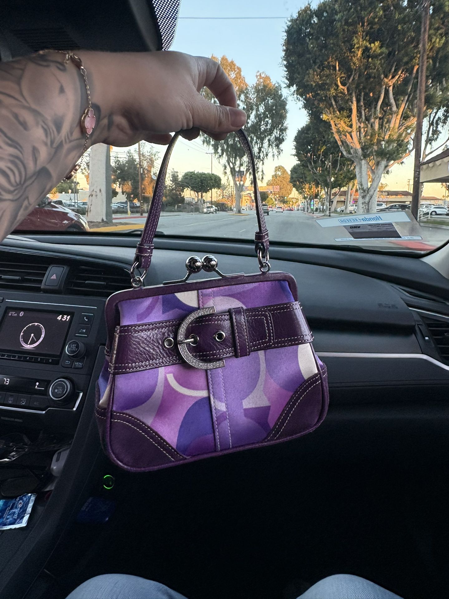 Coach Soho Purple Satin Suede Leather Kisslock Handbag 2005