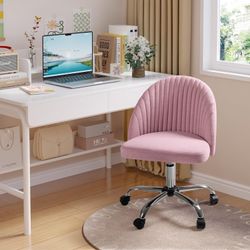 New Home Office Chair Adjustable Vanity Chairs Mid Back Rolling Task Chairs for Bedroom, Living Room or Study, Pink  New in box T-LC23-0181-PK  The Ho