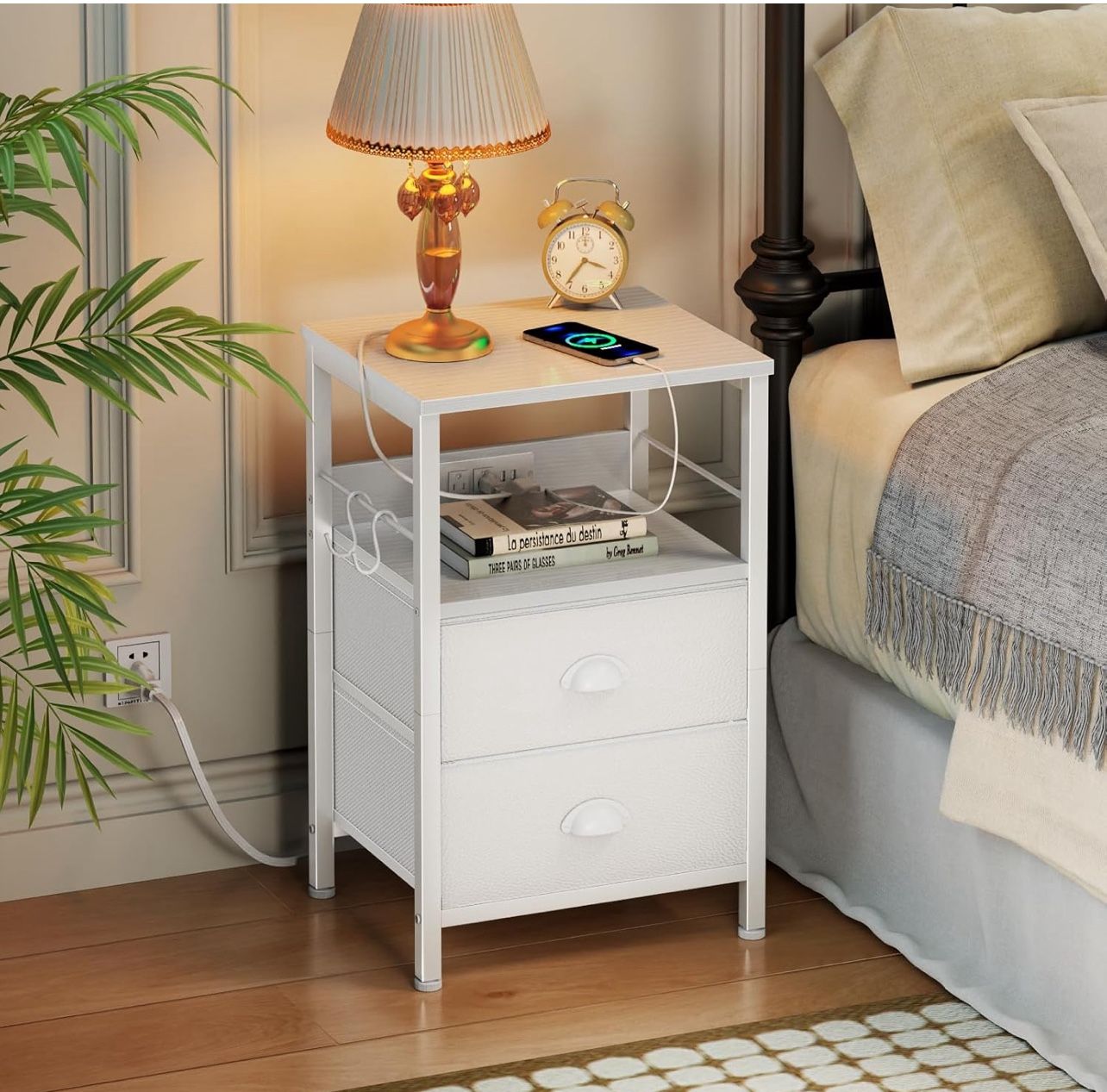 End Table with Charging Station, Nightstand K(55)