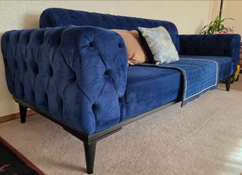 Royal Blue Velvet Tufted Chesterfield Sofa - Couch